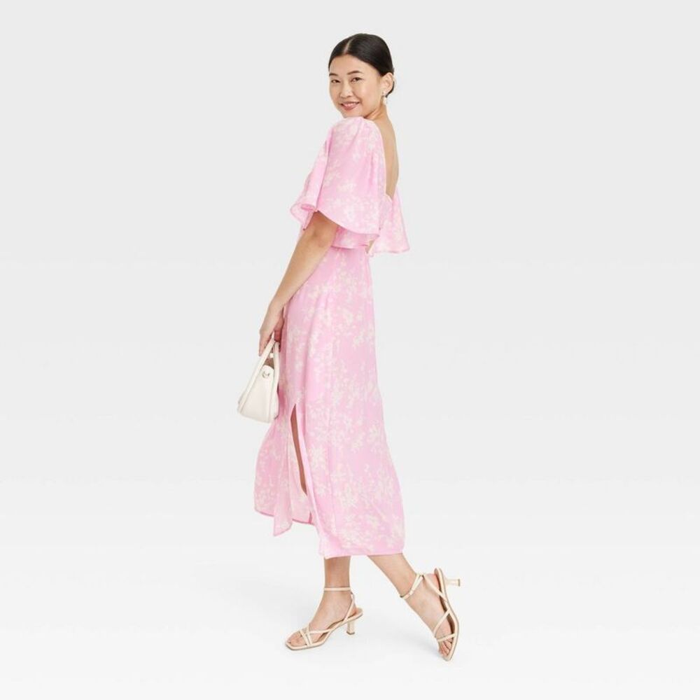 Women's Crepe Flutter Short Sleeve Midi Dress - A New Day Pink/White Floral - Picture 3 of 3